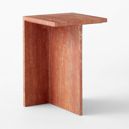 Red Travertine Side Table