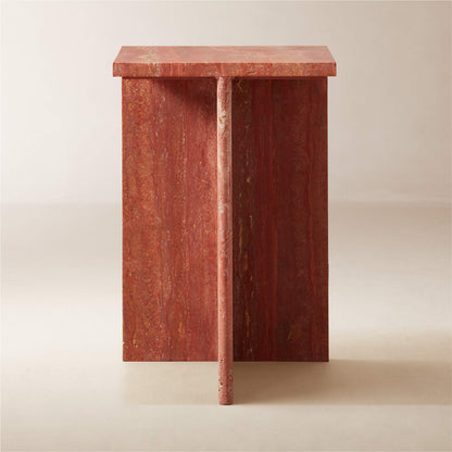 Red Travertine Side Table